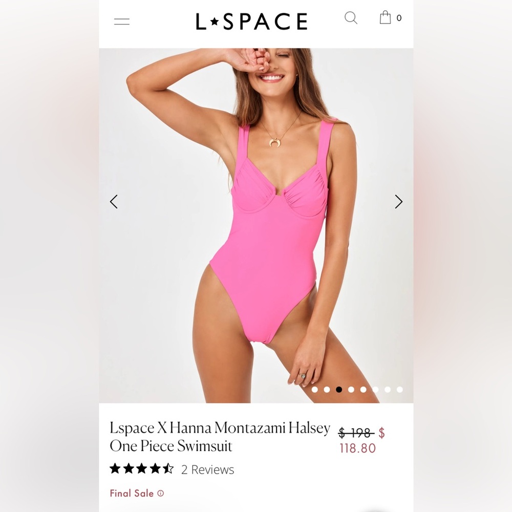 NWOT Lspace X Hanna Montazami Halsey One Piece Swimsuit (size small) pink!